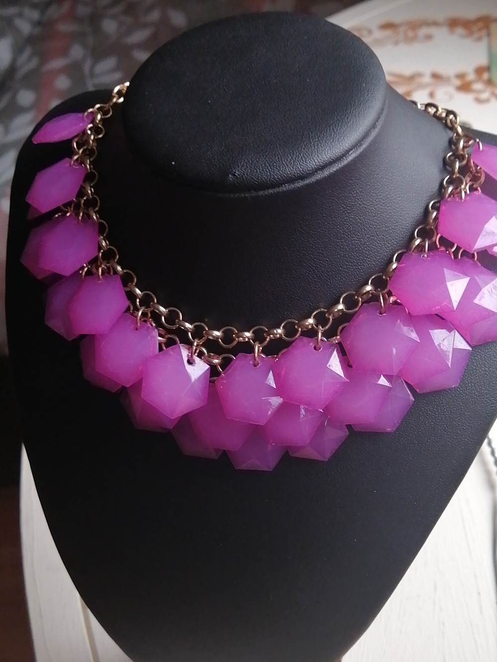 Purple/Pink Shimmering Statement Vintage Choker Collar Adjustable Necklace 17.5"